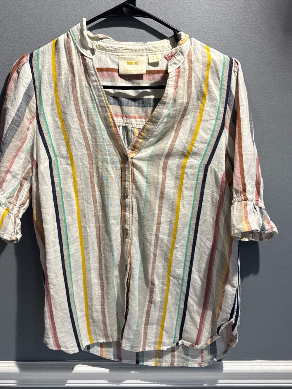 Maeve Multicolor Vertical Stripe Button-Front Shirt - Cream Base